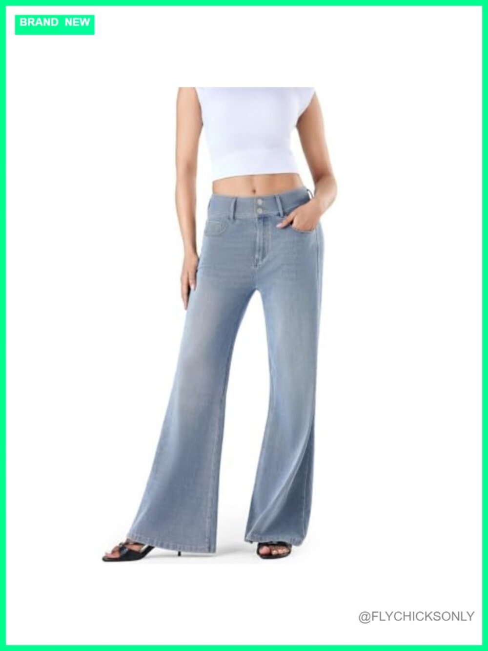 High Rise Wide Leg Jeans with 4-Way Stretch Denim & Pockets